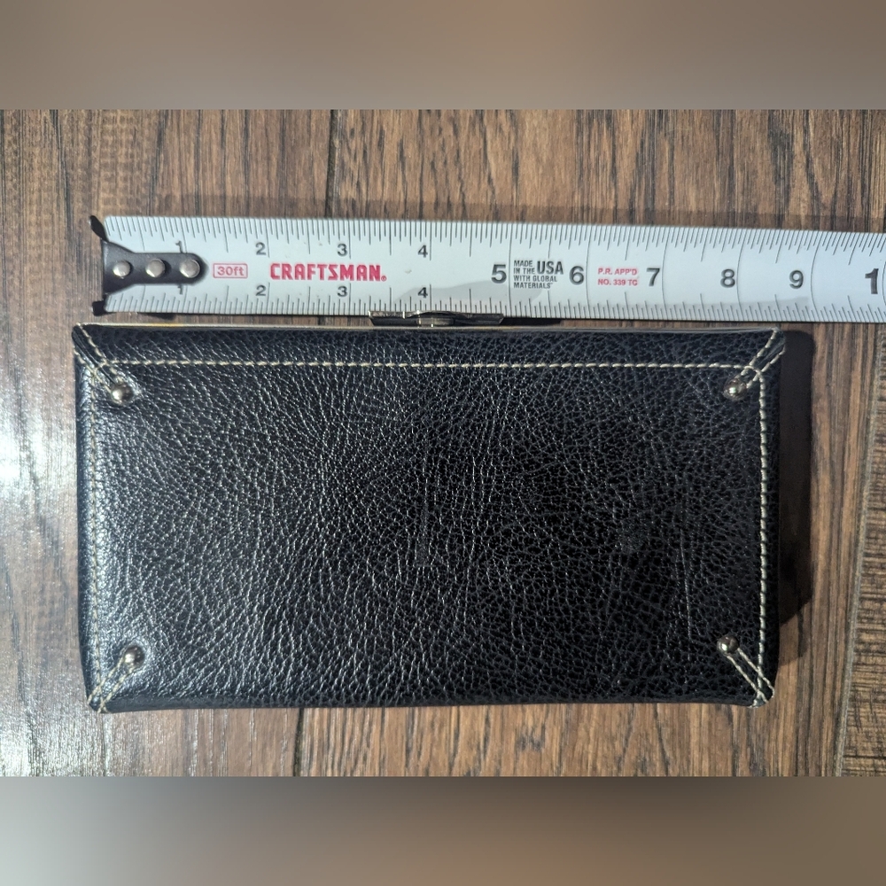 Nordstrom Black Leather Snap Clutch Silver Accents Classic Elegant NWOT Unmarked - Picture 6 of 8